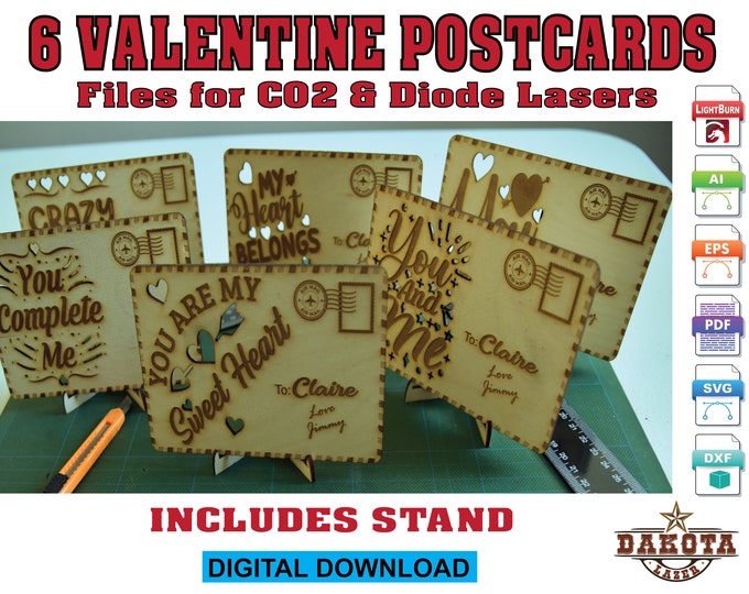 Valentines Post Card Kit with Stand for Co2 & Diode Laser - Lightburn eps svg pdf ai
