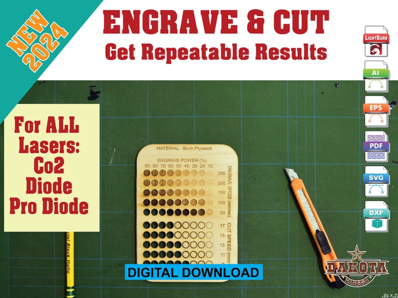 Ultimate Laser Tool Kit 6 Tools: Engrave/Cut Test, Slot Sizer, Hole Sizer, Kerf Finder, Grid Pins, Grid Square & Guide eps svg pdf ai image 6