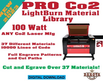 100 Watt Pro Co2 Laser Lightburn Material Library