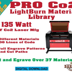 135 Watt Pro Co2 Laser Lightburn Material Library
