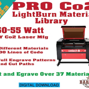 50-55 Watt Pro Co2 Laser Lightburn Material Library