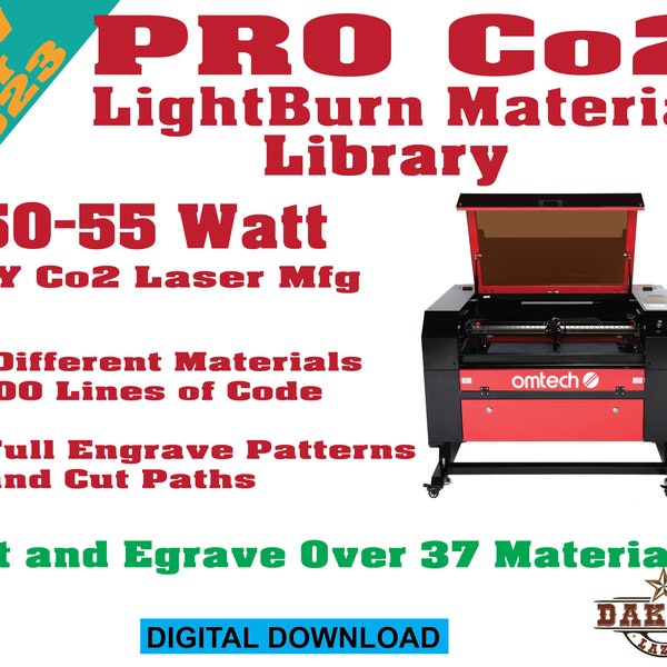 50-55 Watt Pro Co2 Laser Lightburn Material Library