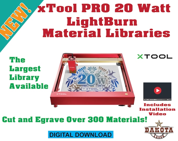 300+ Materials  xTOOL D1 Pro 20 watt Laser LightBurn Materials Library