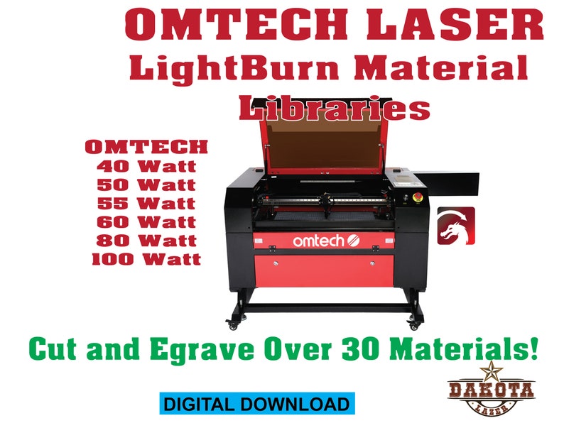 Bibliotecas de materiales OMTECH Laser LightBurn: todos los láseres OMTECH de 40 50 55 60 80 100 vatios imagen 1