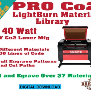 40 Watt Pro Co2 Laser Lightburn Material Library