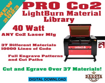 40 Watt Pro Co2 Laser Lightburn Material Library