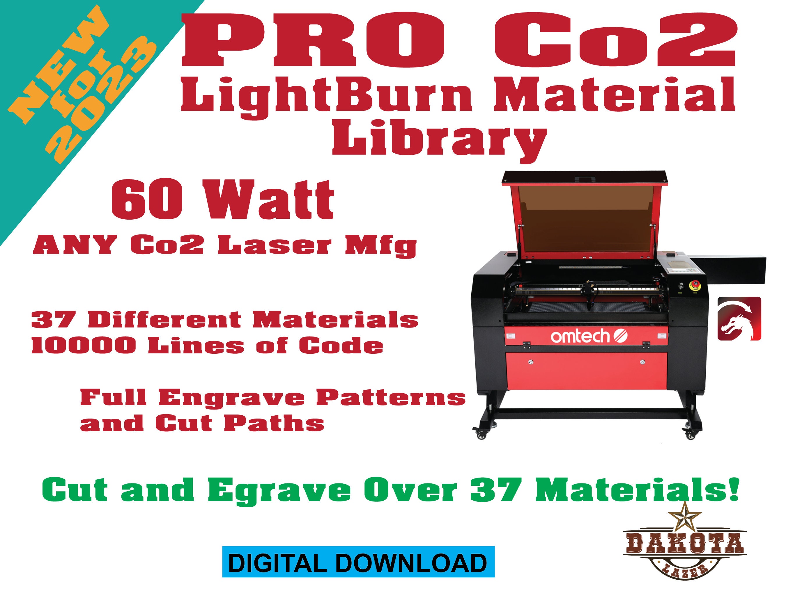 60 watt pro co2 laser lightburn material library
