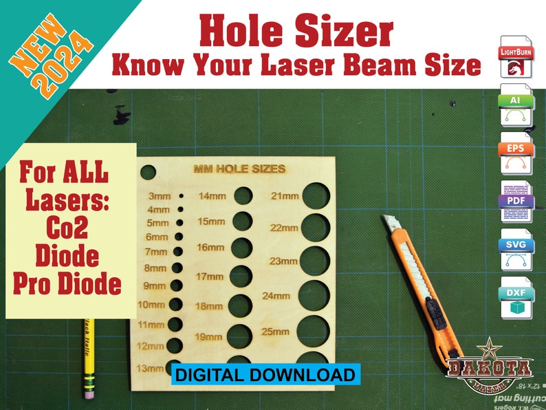 Ultimate Laser Tool Kit 6 Tools: Engrave/Cut Test, Slot Sizer, Hole Sizer, Kerf Finder, Grid Pins, Grid Square & Guide eps svg pdf ai image 5