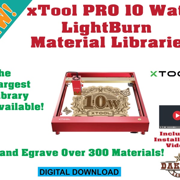300+ Materials  xTOOL D1 Pro 10 watt Laser LightBurn Materials Library