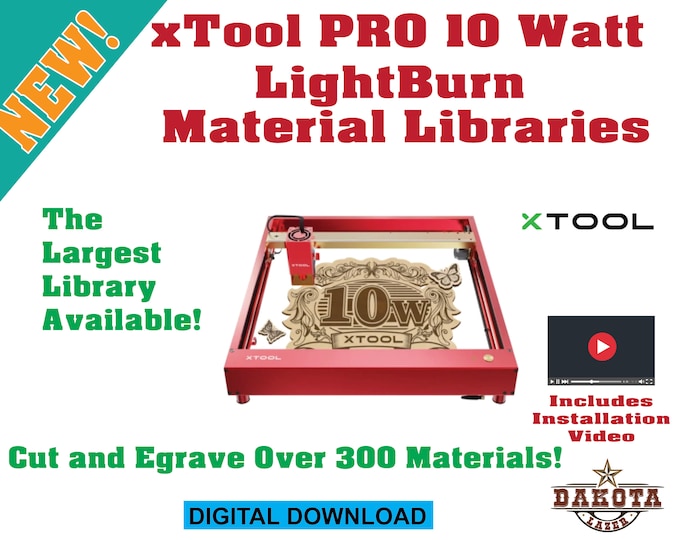 300+ Materials  xTOOL D1 Pro 10 watt Laser LightBurn Materials Library