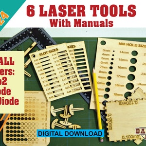 Ultimate Laser Tool Kit 6 Tools: Engrave/Cut Test, Slot Sizer, Hole Sizer, Kerf Finder, Grid Pins, Grid Square & Guide eps svg pdf ai image 1