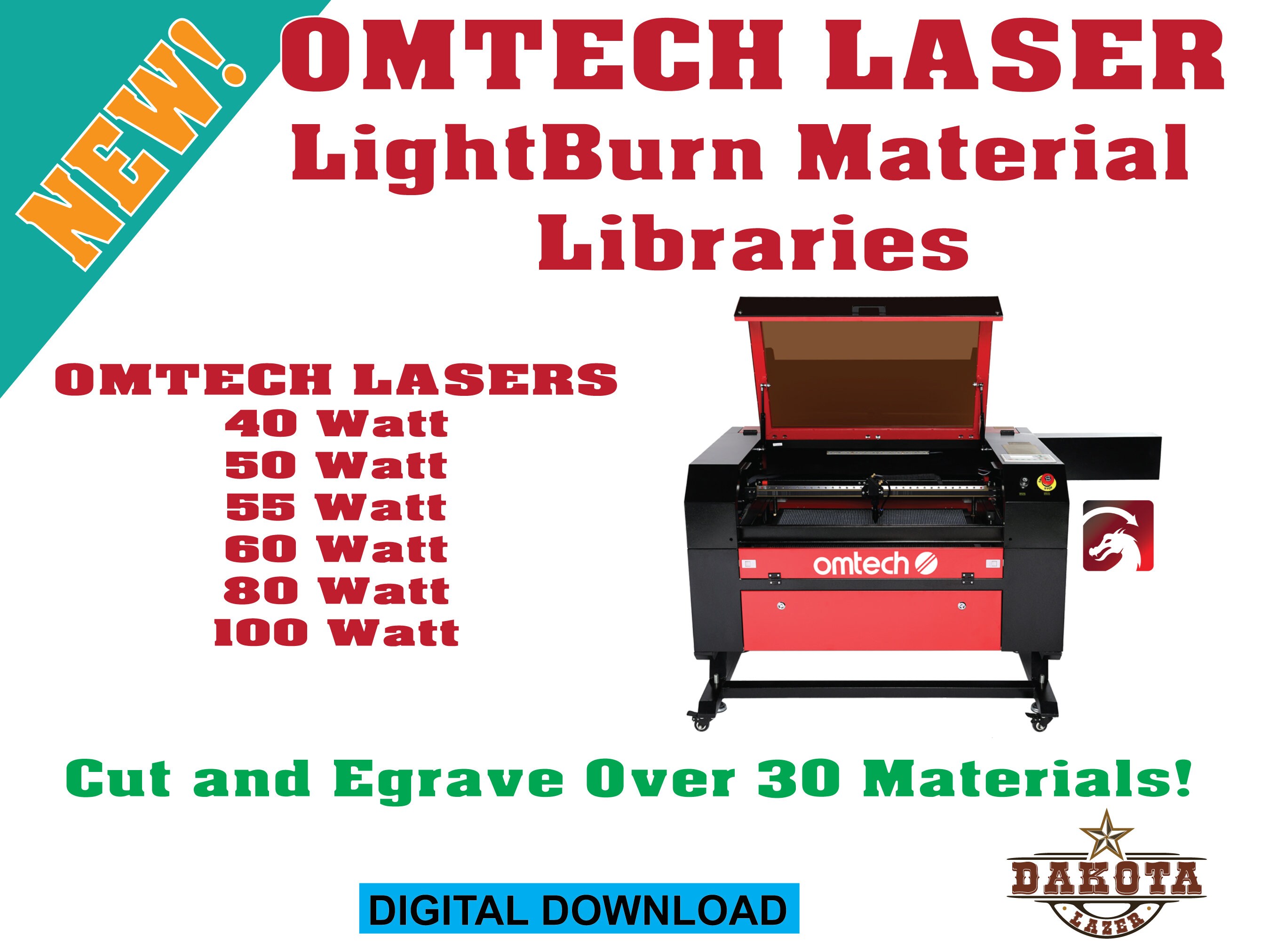 OMTECH Laser LightBurn Materials Libraries All OMTECH Lasers 40 50