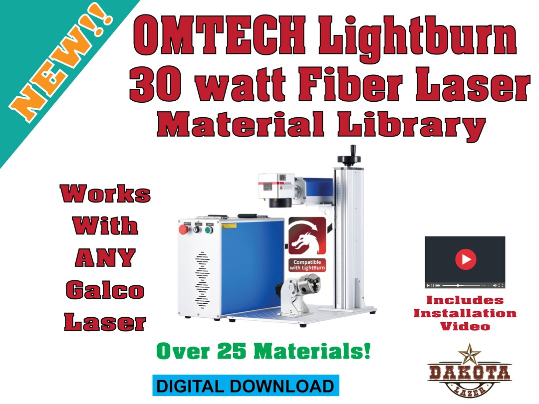Omtech 30 Watt Fiber Laser Lightburn Material Library Etsy