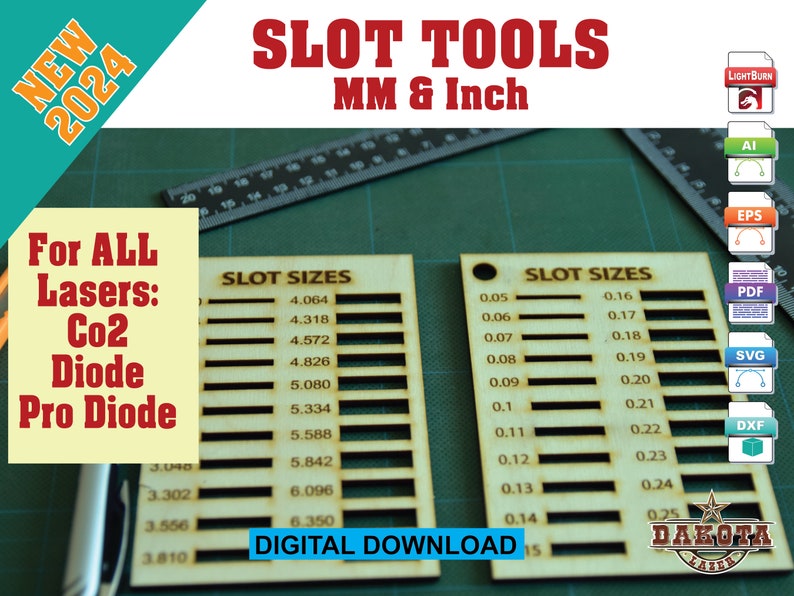 Ultimate Laser Tool Kit 6 Tools: Engrave/Cut Test, Slot Sizer, Hole Sizer, Kerf Finder, Grid Pins, Grid Square & Guide eps svg pdf ai image 2