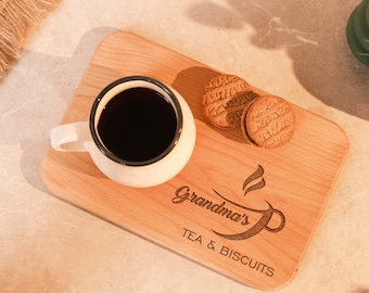 Gift for Grandparents, Personalized Tea Biscuit Board, Tea Time Board Engraved Gift for, Wooden Snack Tray