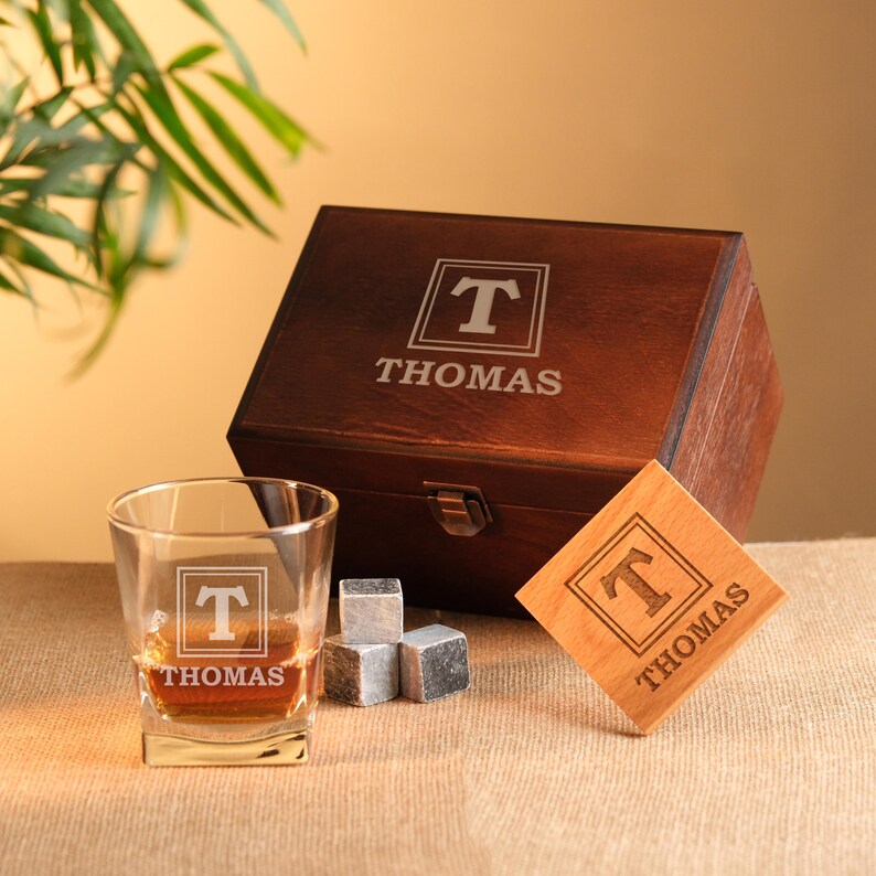 Whiskey Glasses Set Personalized with Gift Box, Barware Set, Wedding Gift Retirement Gift for Groomsmen Bourbon Scotch Dad Gifts For Him image 1