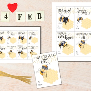 Printable Bee Valentine  |  Bumblebee Valentine  |  Watercolor Bee Valentine  |  Printable School Valentine  |  Valentine&#39;s Day Card