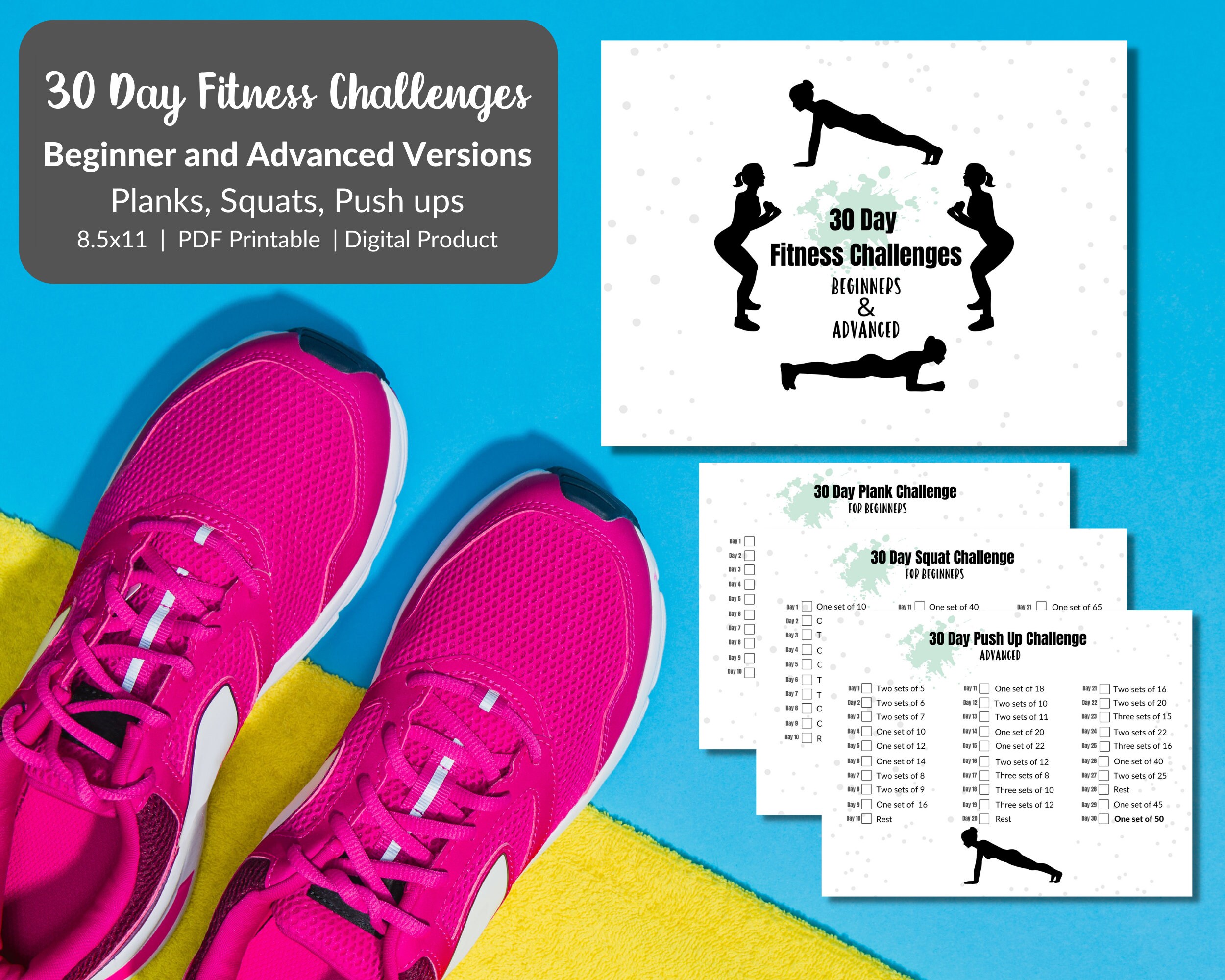 30 Day Fitness Challenge | Exercise Tracker Printable | Home Workout ...