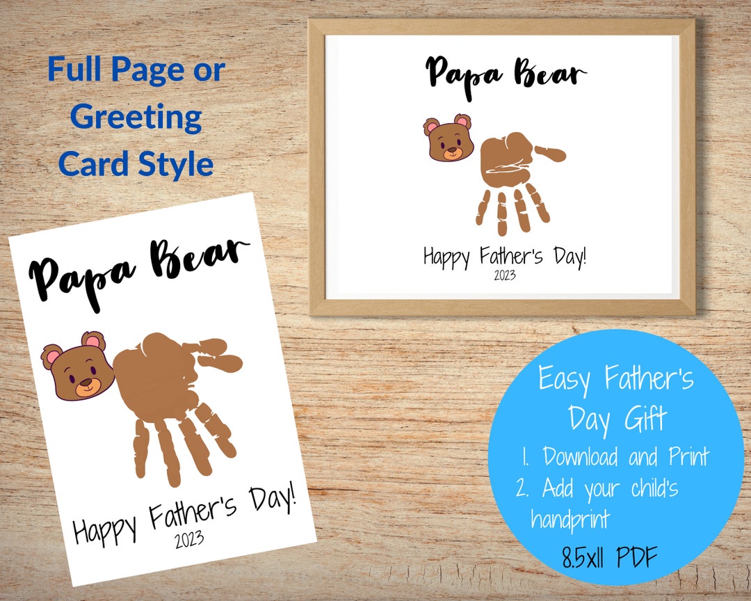 Father's Day Hand Print Art and Card Papa Bear Hand - Etsy