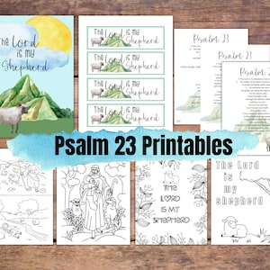 Psalm 23 Bible Printables | Religious Art Prints |  Bible Coloring Pages  |  Bible Bookmarks