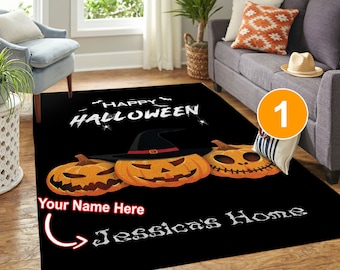 Personalized Rug With Name, Custom Halloween Area Rug, Halloween Decoration, Halloween Gifts, Rugs For Living Room, Home Decor Rug