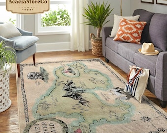 Neverland Map Area Rectangle Rug, Nursery Rugs, Vintage Rug, Rugs For Living Room Bedroom, Home Decor Rug