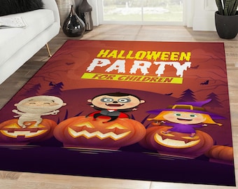Halloween Party For Children Area Rug, Halloween Carpet, Halloween Decoration, Halloween Gifts, Rugs For Kids Room, Home Decor Rug