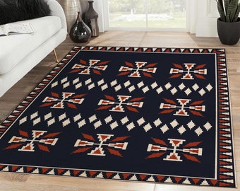 Vintage Rug, Geometric Abstract Ethnic Pattern Rectangle Rug, Large Vintage Rug, Rugs For Living Room, Home Decor Rug