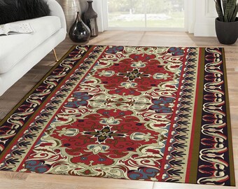 Turkish Seamless Pattern Area Rectangle Rug, Large Vintage Area Rug, Rugs For Living Room, Floor Decor Rug