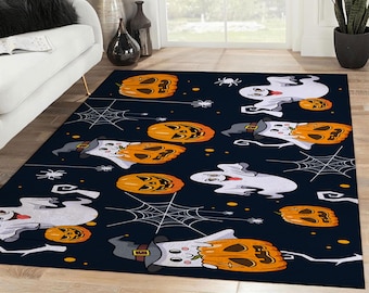 Halloween Ghosts and Pumpkin Area Rectangle Rug, Halloween Carpet, Holiday Gifts, Rugs For Living Room, Home Decor Rug