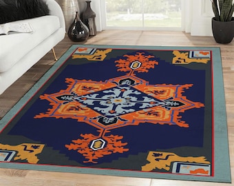 Modern Tribal Seamless African Pattern Area Rectangle Rug, Large Vintage Rug, Rugs For Living Room, Home Decor Rug