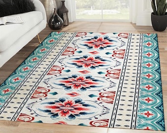 Vintage Floral Polyester Area Rug: Large Home Decor Rug