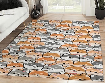 Cute Dog Cartoon Seamless Pattern Area Rug, Funny Dog Carpet, Kids Room Decor, Rugs For Living Room, Home Decor Rug