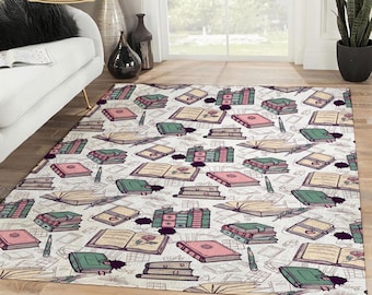 Library Librarian Book Lover Pattern Print Area Rug, Library Decor, Gift For Book Lover, Rugs For Living Room