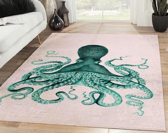 Octopus Area Rug, Octopus Carpet, Recentage Rug, Kids Room Decor, Rugs For Living Room, Home Decor Rug