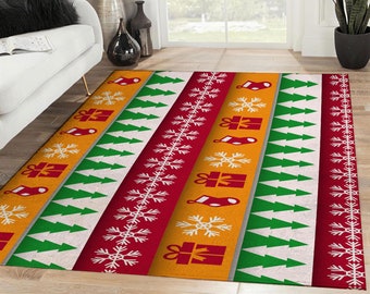 Christmas Vingtage Area Rug, Ornament Christmas Pattern Rectangle Rug, Christmas Decoration, Christmas Gift, Xmas Carpet, Home Decor Rug