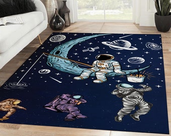 Astronaut Area Rug, Astronaut Rectangle Rug, Astronaut Carpet, Rug For Kids, Nursery Decor, Rugs For Living Room, Home Decor Rug