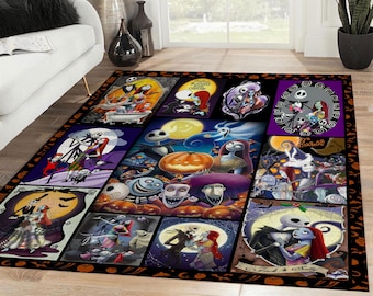 Nightmare Before Christmas Rectangle Rug, Jack And Sally Skellington Carpet, Halloween Decorations, Horror Rug, Home Decor Rug
