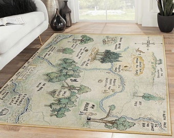 100 Acre Wood Map Rug, Winnie The Pooh Area Rug, Vintage Rug, Rugs For Living Room, Home Decor Rug