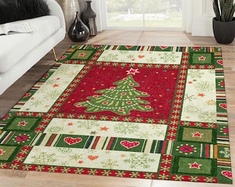 Merry Christmas Rug, Christmas Tree Rug , Christmas Decoration, Christmas Gift, Xmas Carpet