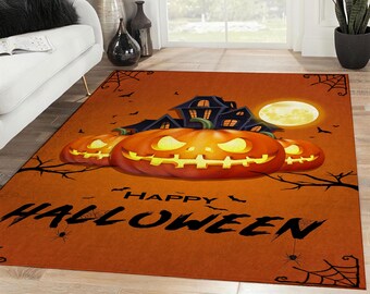 Halloween Pumpkin Area Rug, Halloween Carpet, Halloween Decoration, Halloween Gifts, Holiday Gifts, Rugs For Living Room, Home Decor Rug