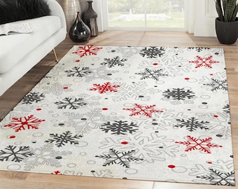 Christmas Pattern Area Rug, Christmas Snowflakes Rectangle Rug, Christmas Decoration, Xmas Rug, Christmas Gift, Xmas Carpet, Home Decor Rug