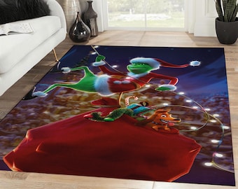 The Grinch Santa Christmas Rectangle Rug, Grinch Christmas Holiday Area Rug, Christmas Decoration, Christmas Gift, Xmas Carpet