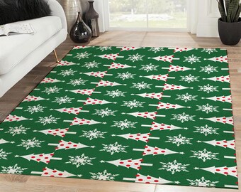 Christmas Tree Area Rug, Snowflake Christmas Rectangle Rug, Christmas Decor, Vintage Rug, Christmas Gift, Xmas Carpet, Home Decor Rug