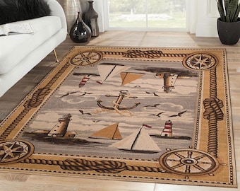 Anchor And Sailboat Wilderness Area Rug, Anchor Rug, Sailboat Wilderness Rug, Vintage Rug, Rugs For Living Room, Home Decor Rug