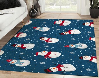 Christmas Pattern Area Rug, Cute Snowman Christmas Rectangle Rug, Christmas Decoration, Christmas Gift, Xmas Carpet, Home Decor Rug