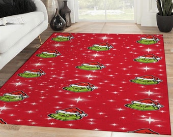 The Grinch Christmas Pattern Rectangle Rug, Grinch Christmas Holiday Area Rug, Christmas Decoration, Christmas Gift, Home Decor Rug