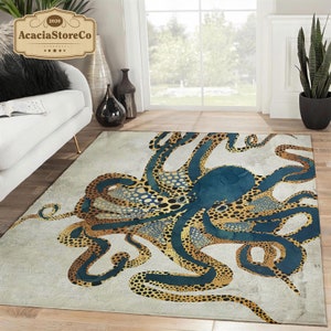 Octopus Ocean Area Rug, Octopus Ocean Carpet, Rugs For Living Room, Kids Room Decoration, Home Decor Rug