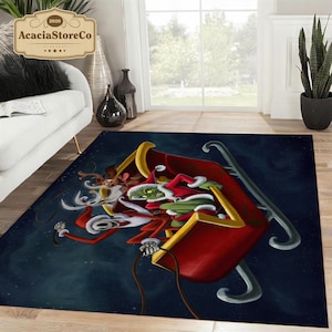 Skellington Grinch Area Rug, Christmas Rectangle Rug, Christmas Decoration, Christmas Gift, Holiday Gift, Xmas Carpet, Home Decor Rug