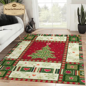 Merry Christmas Rug, Christmas Tree Rug , Christmas Decoration, Christmas Gift, Xmas Carpet